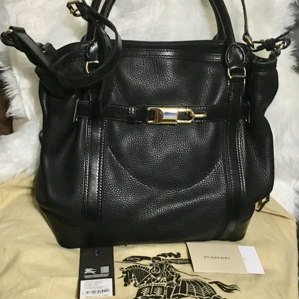 Authentic Black Burberry Grainy Medium Handbag